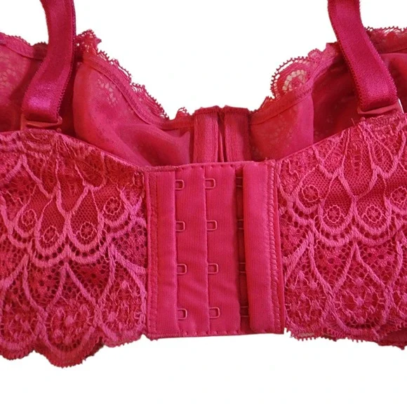 Torrid Curve Pink Lace Unlined Balconette Bra Underwire 40B Magenta 148862 - Picture 5 of 9